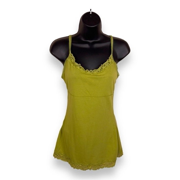 XS Y2K ERA LIME GREEN TANK CAMI LACE ACCENT STRETCH SLEEVELESS TOP - Picture 1 of 9
